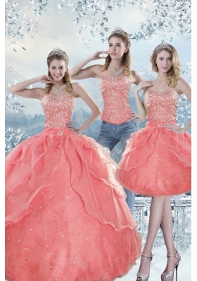 2015 Detachable Watermelon Quinceanera Dresses with Beading