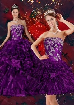2015 Fashionable Strapless Quinceanera Dress with Embroidery and Ruffles