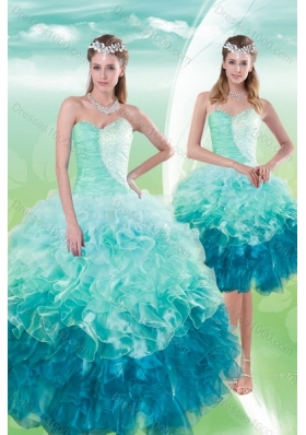 2015 Fashionable Sweetheart Multi Color Quince Dresses with Beading and Ruffles