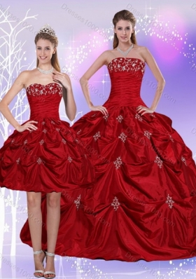 2015 Strapless Quinceanera Dress with Embroidery and Pick Ups