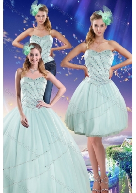 Detachable Apple Green Strapless 2015 Quinceanera Dresses with Beading
