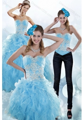 Detachable Baby Blue Sweetheart 2015 Sweet 15 Dresses with Embroidery and Ruffles