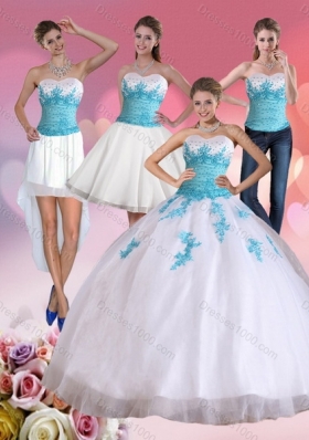 2015 Beautiful Strapless Beading and Appliques Quinceanera Dress in Multi Colore