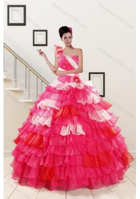 2015 Ruffled Layers and Beading Multi Color Quinceanera Dresses