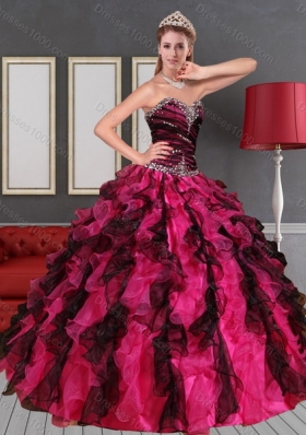 2015 Unique Sweetheart  Multi Color Quinceanera Dress with Beading and Ruffles