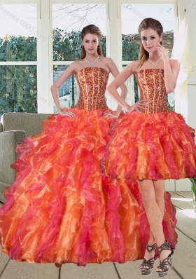 Multi Color Strapless Quinceanera Dress with Beading and Ruffles