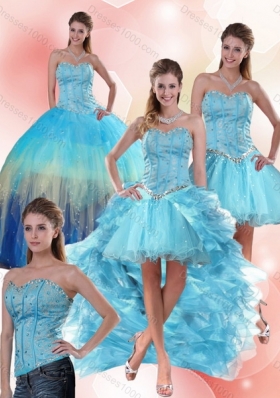 Multi Color Sweetheart Quinceanera Dress with Ruffles and Beading