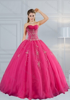 2015 New Style Sweetheart Hot Pink Quinceanera Dress with Appliques and Beading