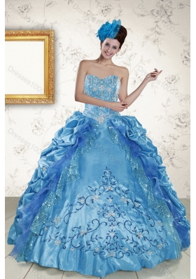 2015 New Style Sweetheart Teal Quince Gown with Embroidery and Pick Ups