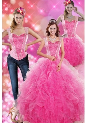 New Style Decent Hot Pink 2015 Quinceanera Gown with Beading and Ruffles