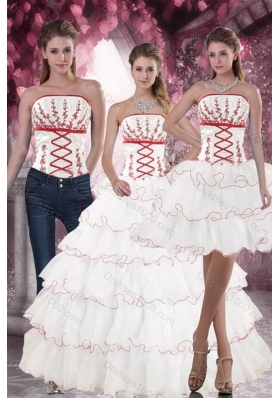 New Style Lovely White Quince Dresses with Appliques and Ruffled Layers for 2015