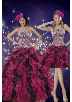 New Style Luxurious Multi Color Strapless Dress for Quince with Leopard Print