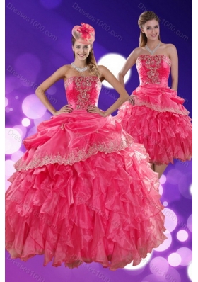 The New Style Hot Strapless Quince Dresses with Ruffles and Appliques