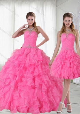 2015 Detachable Strapless Sweet Sixteen Dress with Beading and Ruffles