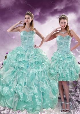 2015 Fashionable Beading and Ruffles Aqual Blue Sweet Sixteen Dresses