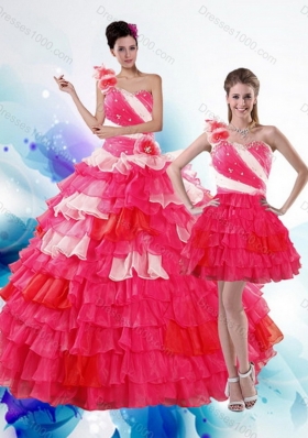 2015 Unique and Detachable Multi Color Quince Dresses with Ruffled Layers and Beading