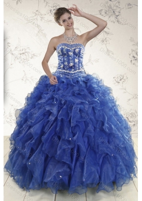2015 Unique and Detachable Royal Blue Quince Dresses with Beading and Ruffles