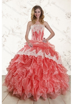 2015 Unique and Detachable Strapless Quinceanera Dresses in Watermelon
