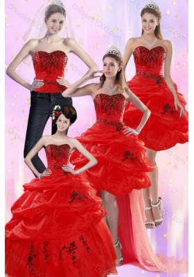 Unique and Detachable Red Quinceanera Dresses with Appliques and Pick Ups for 2015