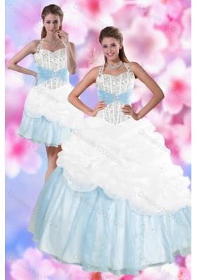 2015 Multi Color Halter Top Quince Dresses with Pick Ups and Beading