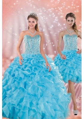 Brand New Baby Blue Quince Dresses with Beading and Ruffles