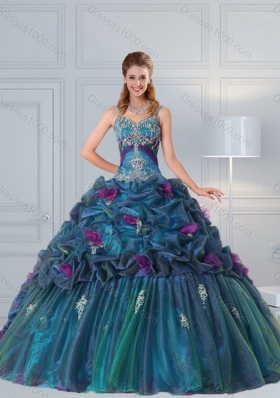 Cute Multi Color Quinceanera Gown with Hand Made Flower and Pick Ups