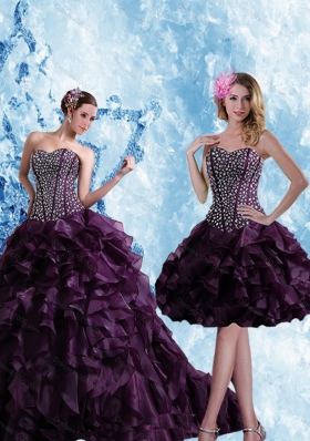 Sweetheart Burgundy Quinceanera Dress with Ruffles and Beading