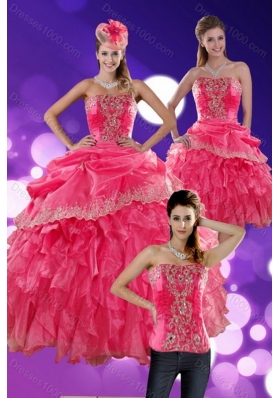 The Most Popular 2015 Hot Pink Quince Dresses with Ruffles and Appliques