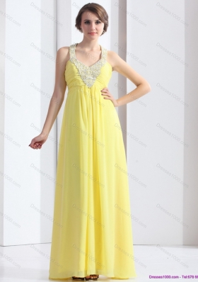 2015 Cheap Halter Top Yellow Prom Dress with Floor Length