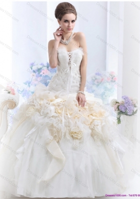 2015 Perfect Strapless Wedding Dress with Hand Made Flowers