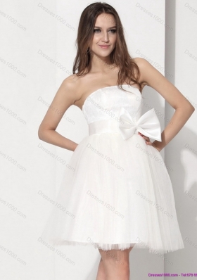 2015 Perfect Strapless Wedding Dress with Lace and Bowknot