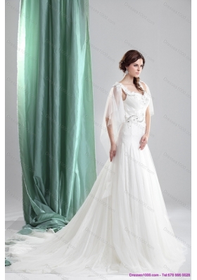 2015 Perfect Straps Wedding Dress with Beading