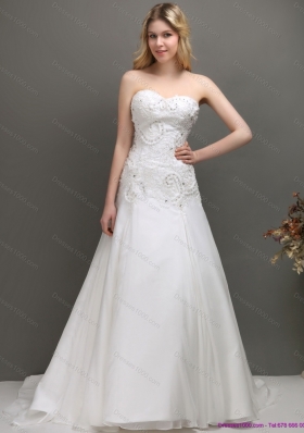 Perfect 2015 Sweetheart A Line Wedding Dress with Appliques and Beading