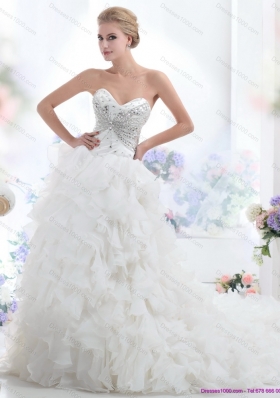Sweetheart 2015 White Wedding Dresses with Rhinestones and Ruffles