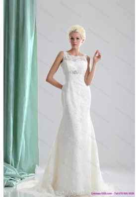 2015 Top Selling Lace and Beading Wedding Dress with Brush Train