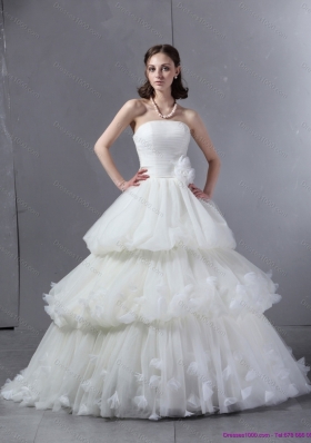 2015 Top Selling Strapless Wedding Dress with Ruffles and Ruching