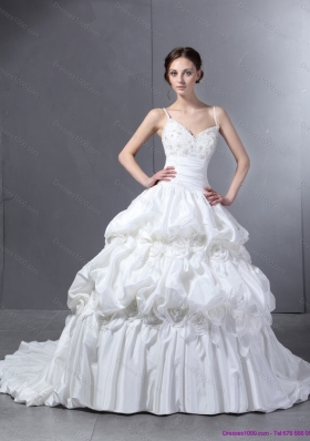 2015 Top Selling Sweetheart Wedding Dress with Lace and Pick Ups