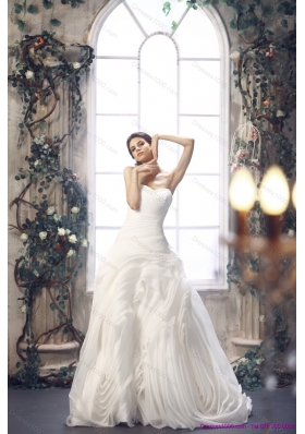 2015 Top Selling White Sweetheart Ruching Wedding Dresses with Brush Train