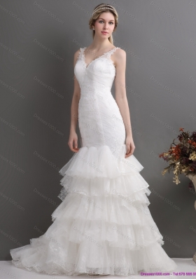 Top Selling Mermaid Wedding Dress with Lace and Ruffles for 2015