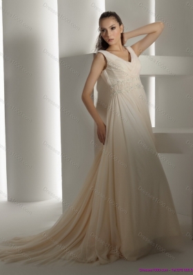 Top Selling Ruffles and Beading White Wedding Dresses with Brush Train