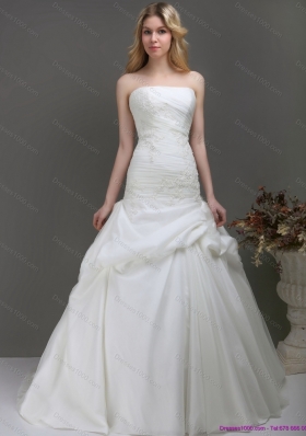 Top Selling Strapless Wedding Dress with Ruching and Lace for 2015