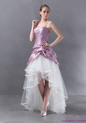 Ruching 2015 High Low Beaded Wedding Gowns in White and Lilac