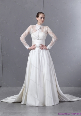 Ruching Strapless White Wedding Dresses with Brush Train for 2015