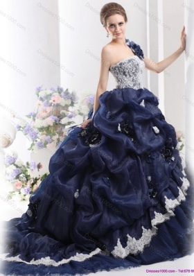 2015 One Shoulder Ruffles Quinceanera Dresses with Hand Made Flowers and Pick Ups