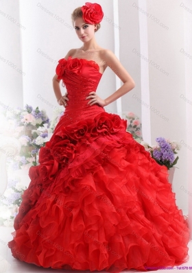 2015 Romantic Strapless Dresses for a Quinceanera with Hand Made Flowers
