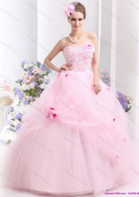 Fashionable Baby Pink Sweet Sixteen Dresses with Hand Made Flowers