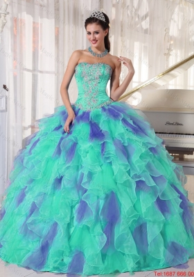 Elegant 2016 Multi Color Strapless Floor Length Appliques Quinceanera Dresses with Beading