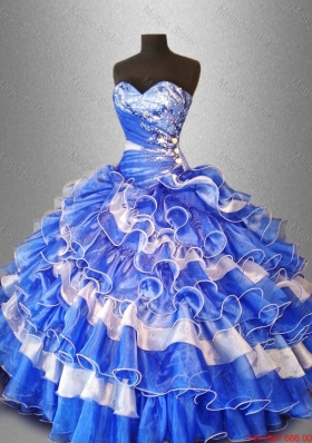 2015 Sweet Beaded and Ruffles Quinceanera Gowns in Organza