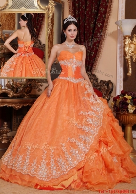 2016 Gorgeous Orange Red Ball Gown Floor Length Quinceanera Dresses