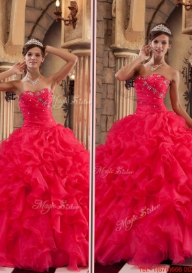 Fall Fashionable Red Sweetheart Quinceanera Gowns with Ruffles